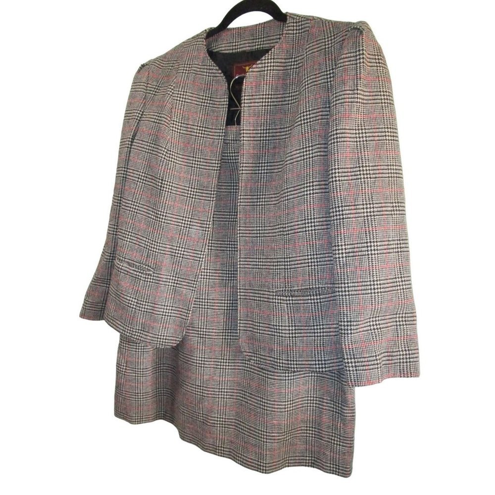Sergio Valente Houndstooth Windowpane Wool Blend Lined Suit Set Vintage 18 EUC